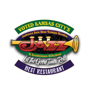 Jazz - A Louisiana Kitchen Logo of a Louisiana kitchen with a trumpet, text announcing "Voted Kansas City's Best Restaurant," and phrases in French and English celebrating good times. Kansas City, Columbia